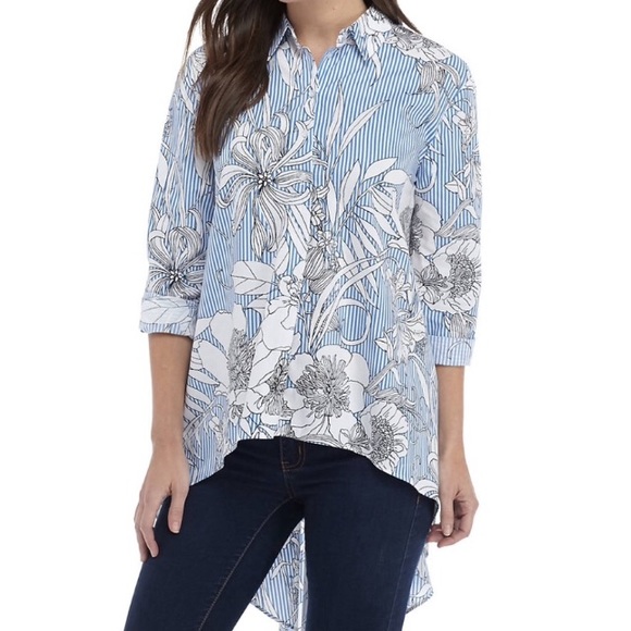 Grace Elements Tops - NWT Grace Elements High-Low Striped Floral Tunic